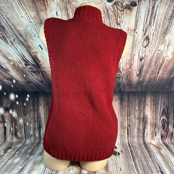 Christopher & Banks Sz Medium Red Sleeveless Full Zip Mock Neck Sweater Vest Top - Picture 3 of 8